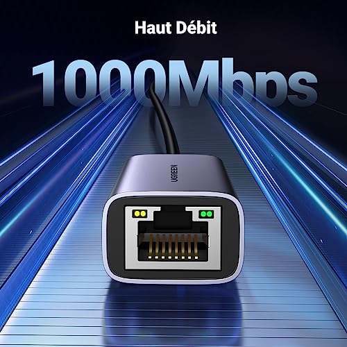 Detalle de UGREEN Adaptateur USB-C Ethernet Gigabit RJ45 1 Gbps – Version Gris
