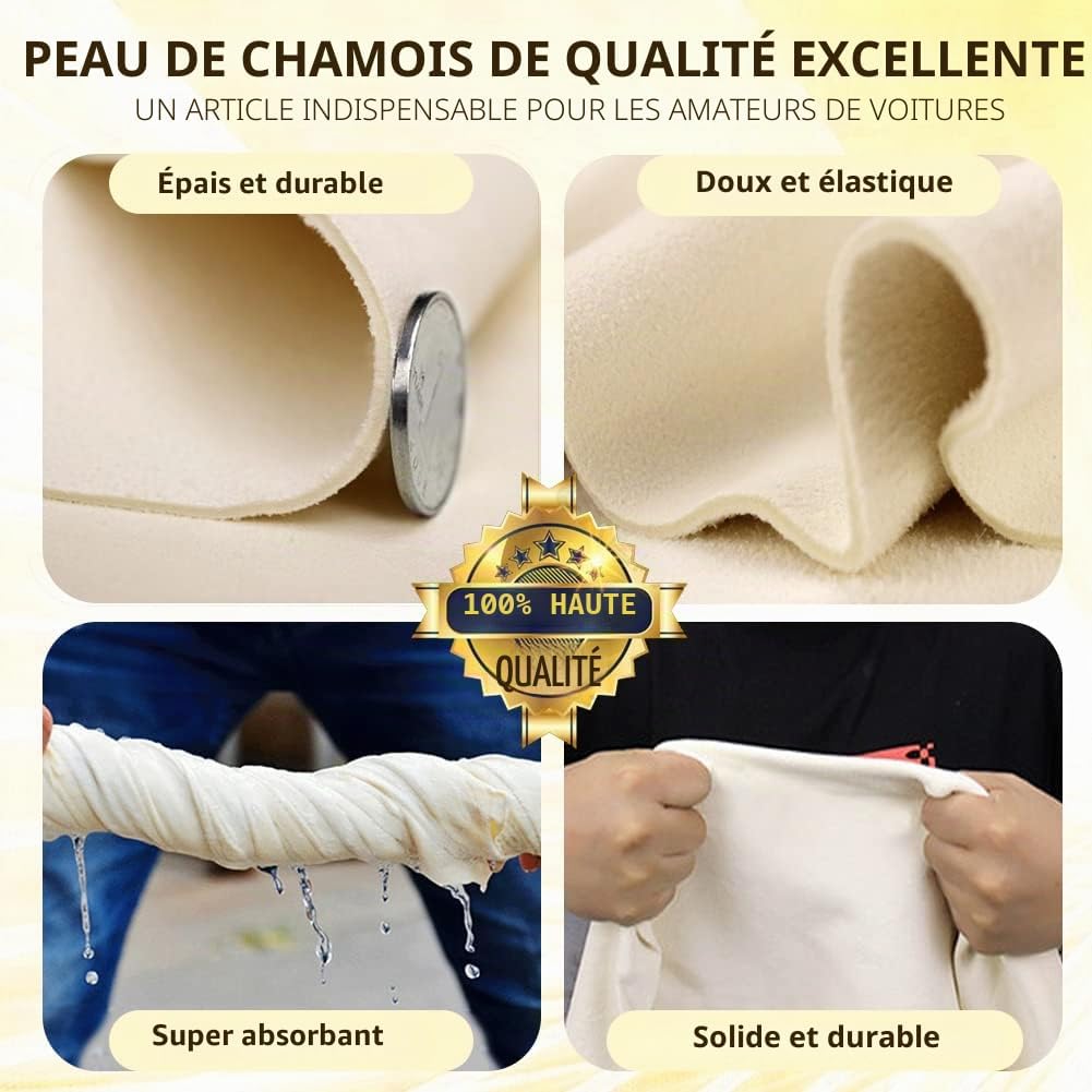 Thumbnail 1 de Airlab Peau de Chamois Voiture XXL 90x60 cm – Cuir Naturel Véritable, Absorption Sans Trace et Douceur Sans Rayures
