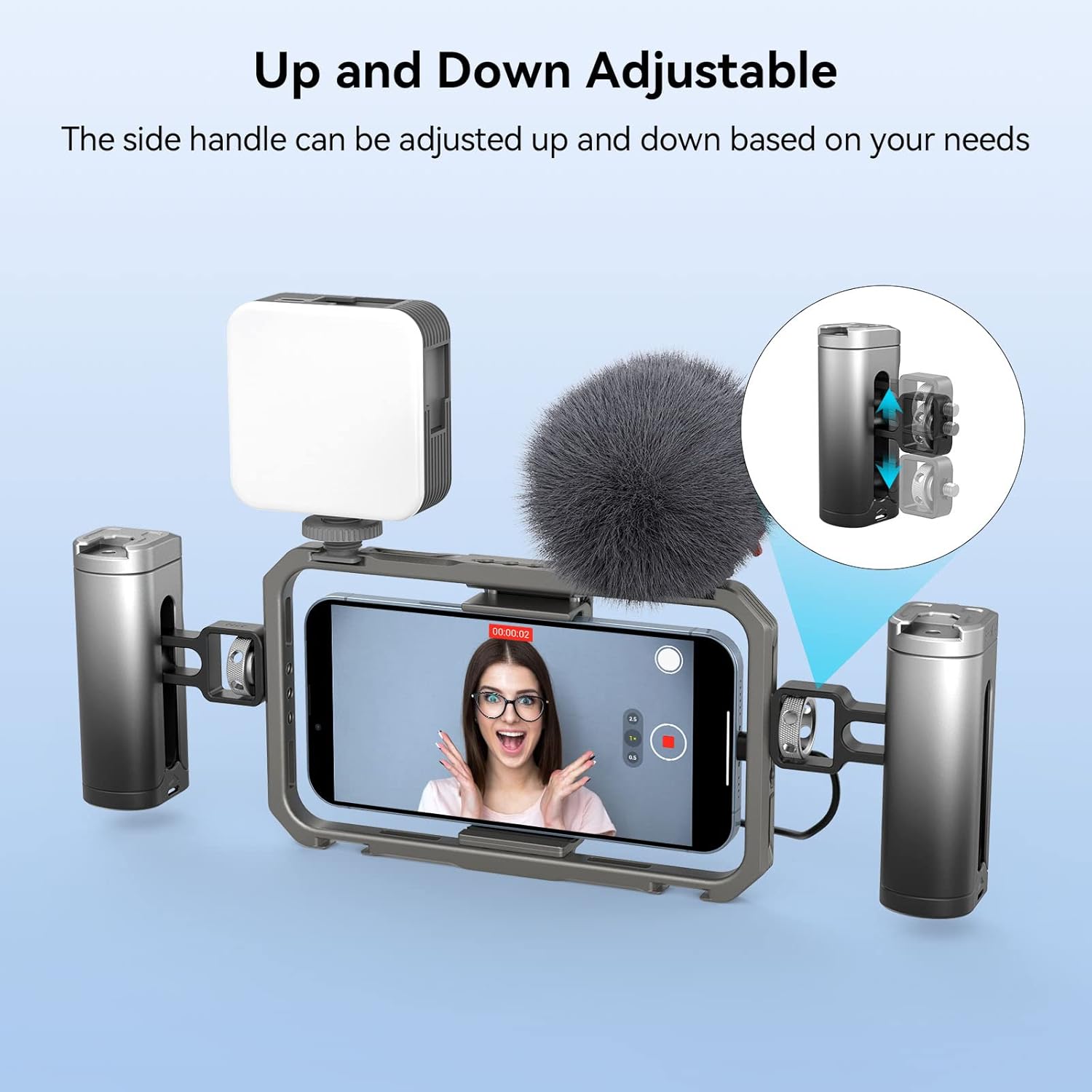 Detalle de SMALLRIG Mini Side Handle for Phone Cage (3894): Up/Down Adjustable, 1/4''-20 Threads & Cold Shoe
