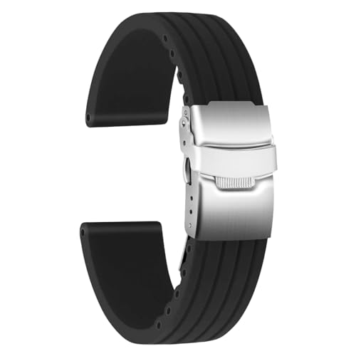 Detalle de ULLCHRO Cinturini per Orologi Impermeabili: Stripe Pattern in Silicone con Fibbia Deployante 22 mm - Nero