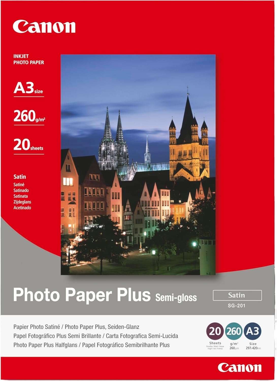 Detalle de Canon SG-201 Papier Photo Satiné 20x25 cm – 20 feuilles