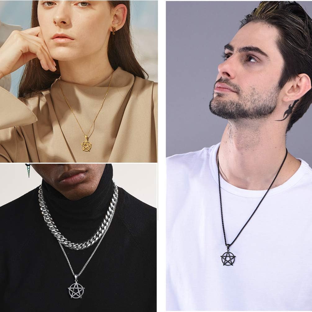 Thumbnail 3 de PROSTEEL Collana Uomo Pentagramma Rovescio Acciaio Nero Oro