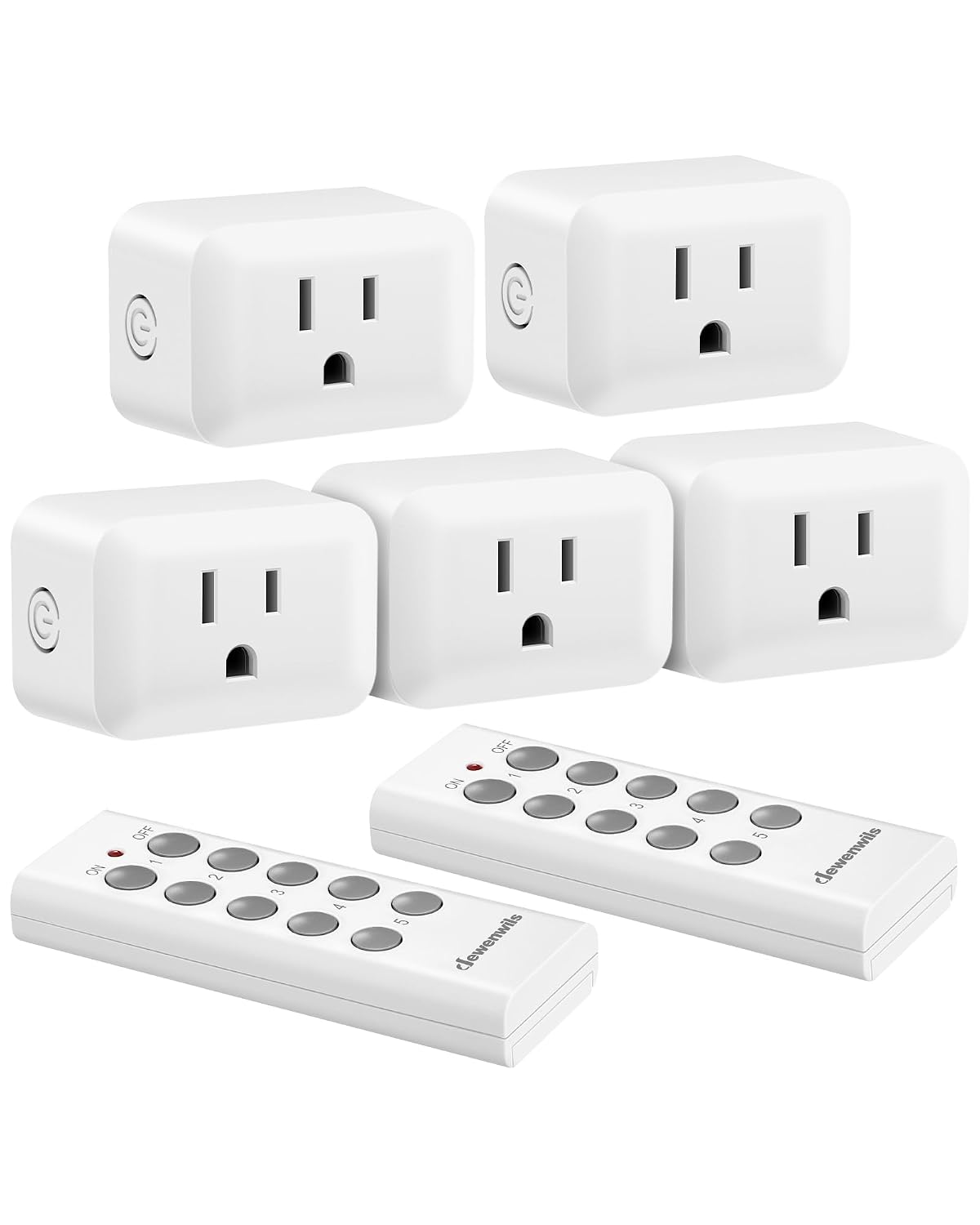 Detalle de DEWENWILS HRS205M Wireless Outlet Switch, 100 ft Range, 2 Remotes and 5 Outlets