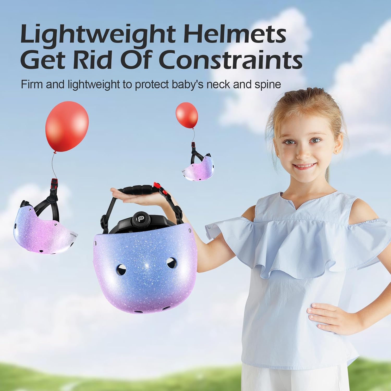 Detalle de Odoland Kids Bike Helmet for Ages 3-8 — Multi-Sport Sparkle Design, Adjustable Fit 48-54 cm