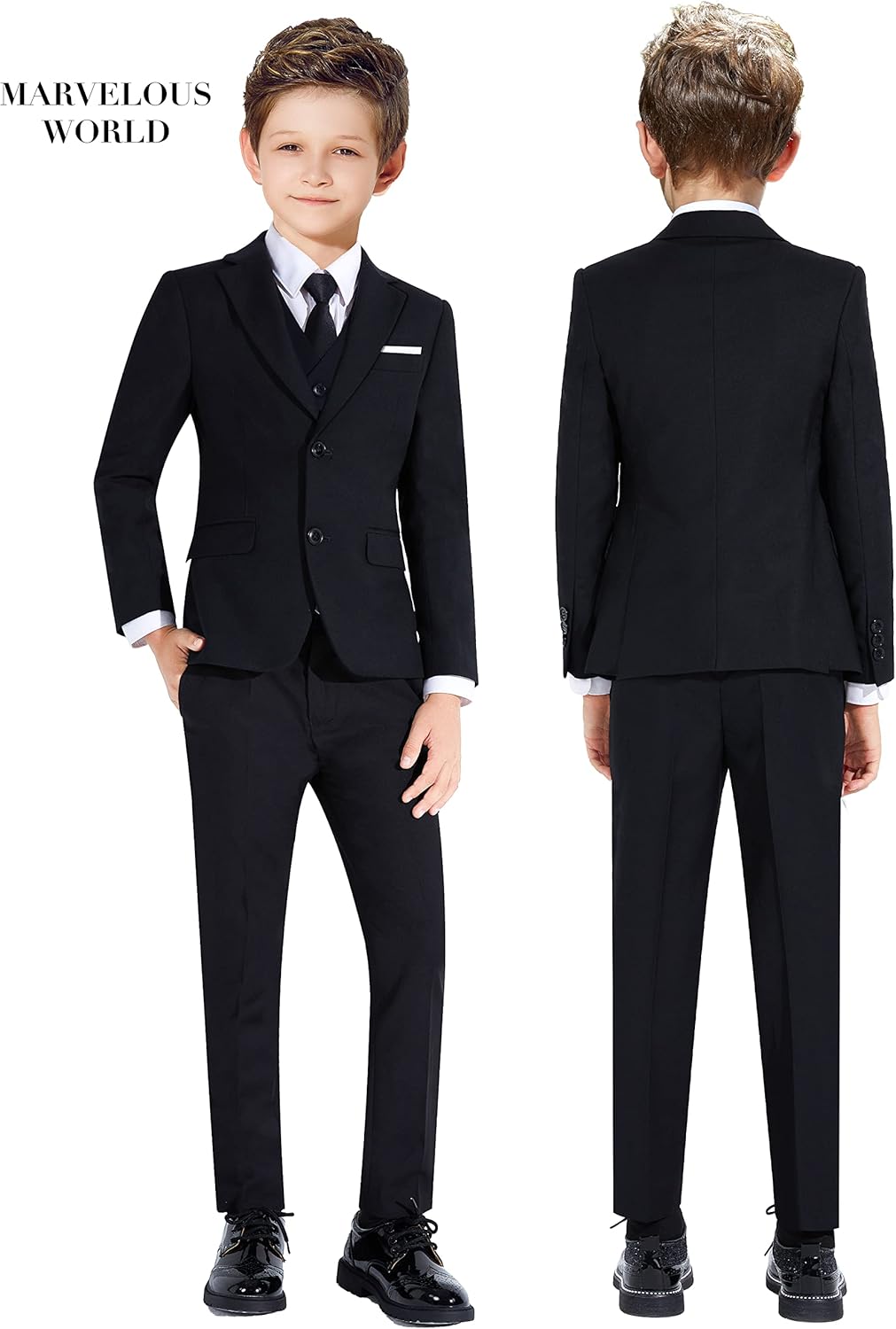 Thumbnail 1 de Marvelous World Boys’ Formal Slim Fit Suit Set with Adjustable Waist (Jacket, Pants, Vest + accessories)