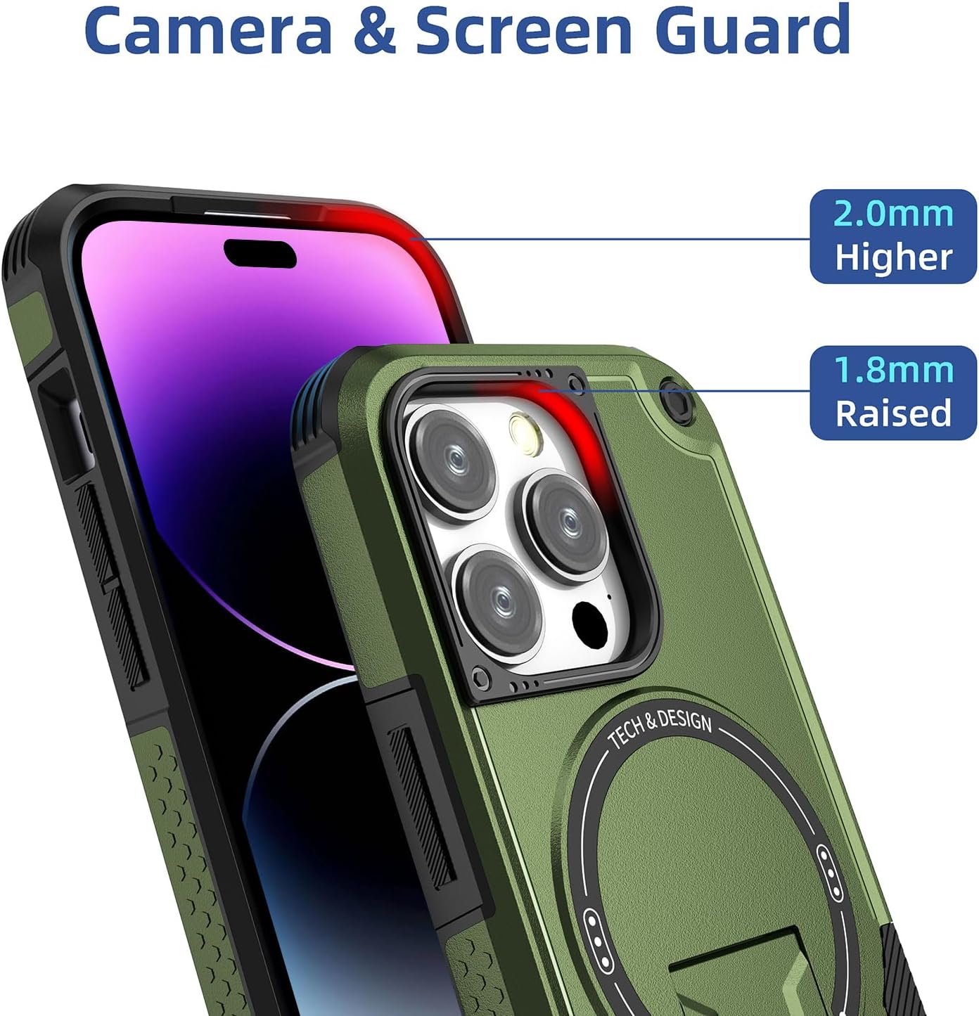 Thumbnail 5 de Tuvror Magnetic Case with Stand for iPhone 14 Pro Max (Green) – MagSafe Compatible, Rugged Kickstand