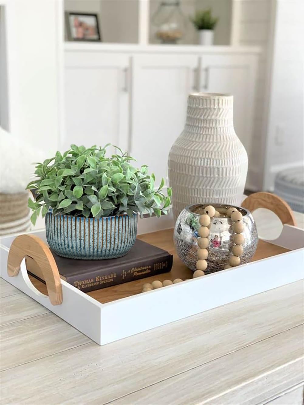 Detalle de Oairse 6-Inch Ceramic Plant Pot with Drainage Hole — Grey Blue for Indoor/Outdoor Use