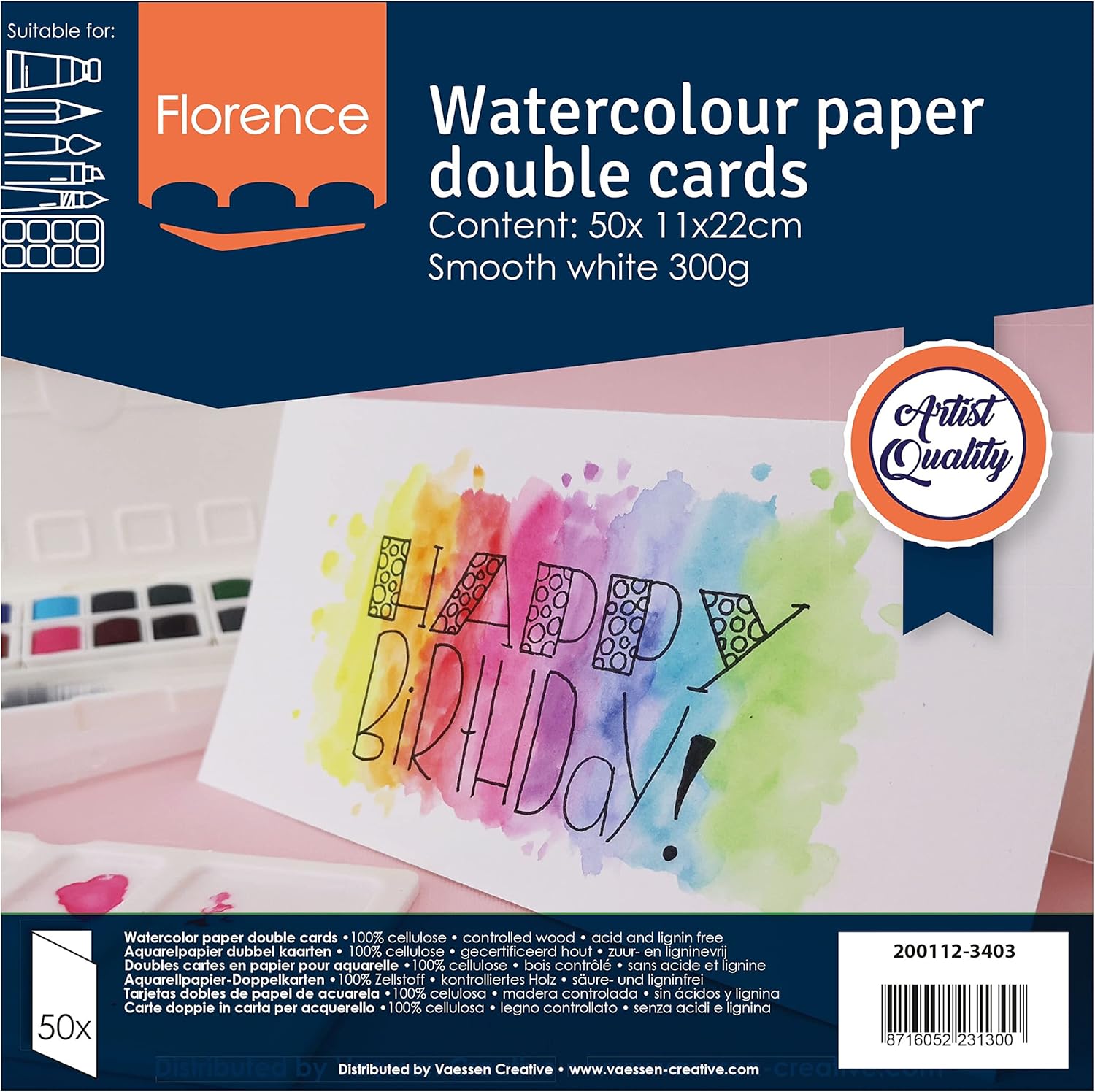 Thumbnail 1 de Florence Cartes Pliantes Papier Aquarelle Lisse – 11 x 22 cm, 50 feuilles, 300 g/m², Blanc