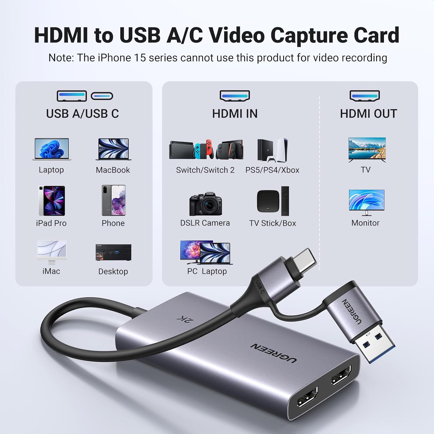 Thumbnail 5 de UGREEN 25773 HDMI Capture Card, 2K@30Hz Capture and 4K Passthrough