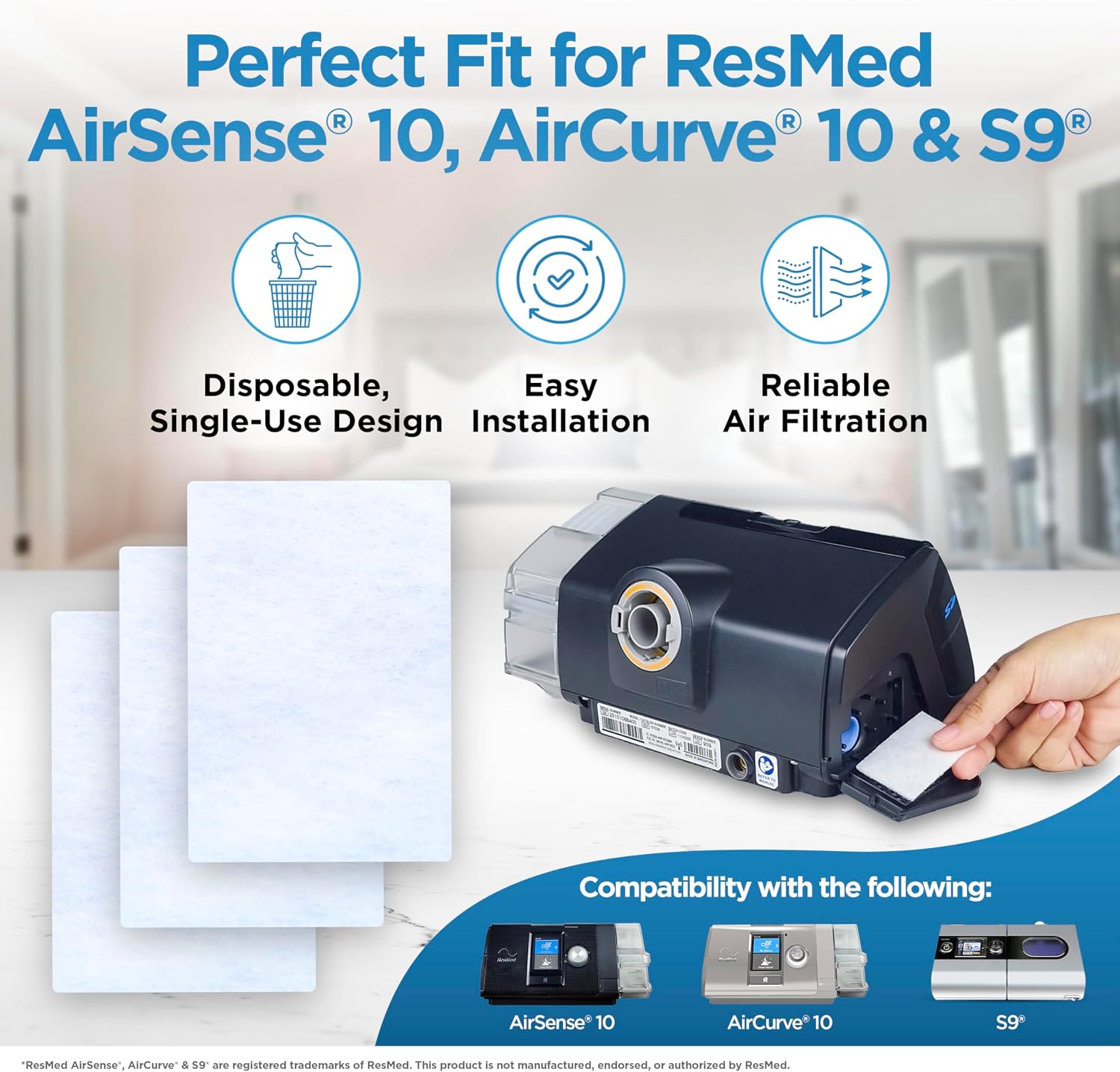 Detalle de RespLabs Medical Inc. CPAP交換用フィルター 60枚入り、ResMed AirSense 10・S10・S9対応