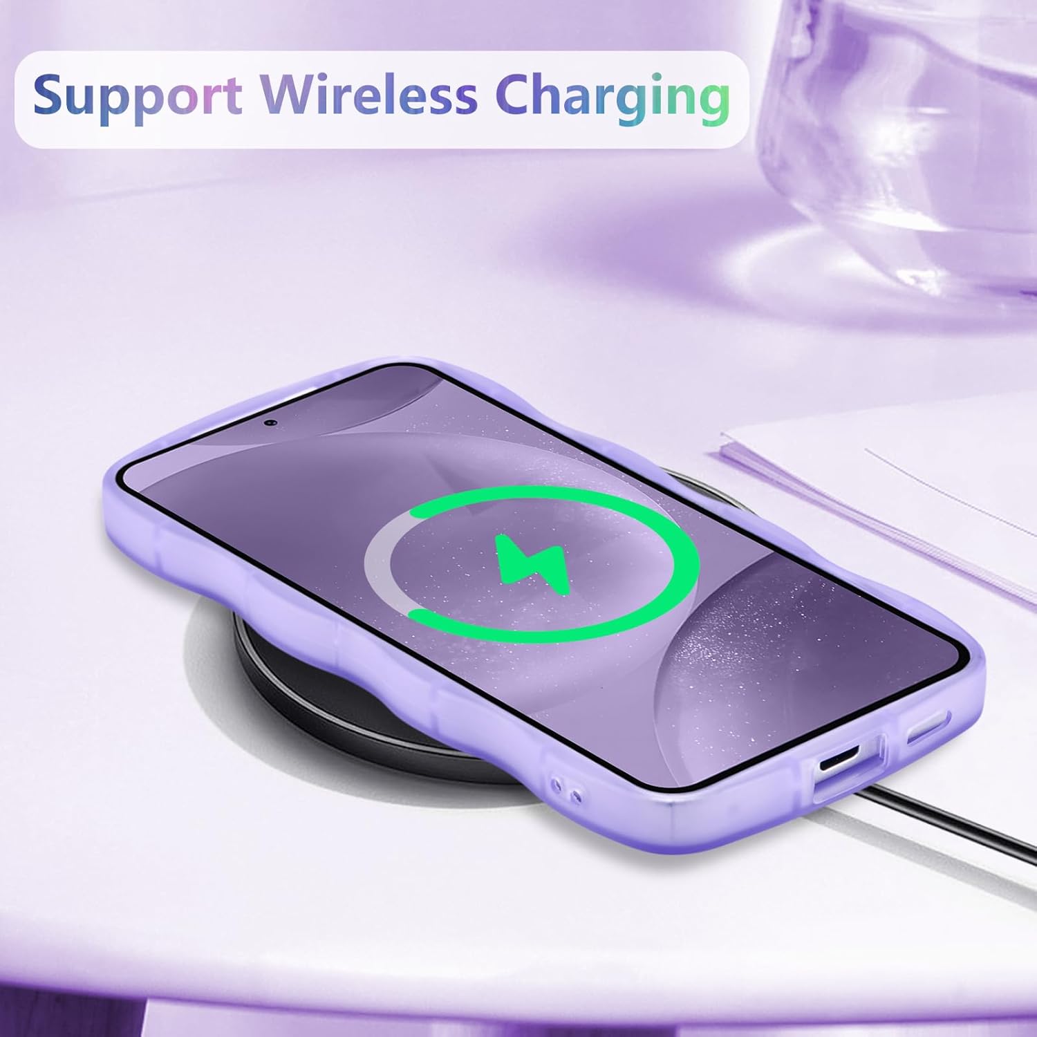Thumbnail 4 de ZTOFERA Galaxy A15 4G/5G Case (6.5") — Curly Wave TPU Cover with Rainbow Star Glitter, Clear TPU Shockproof Phone Protection