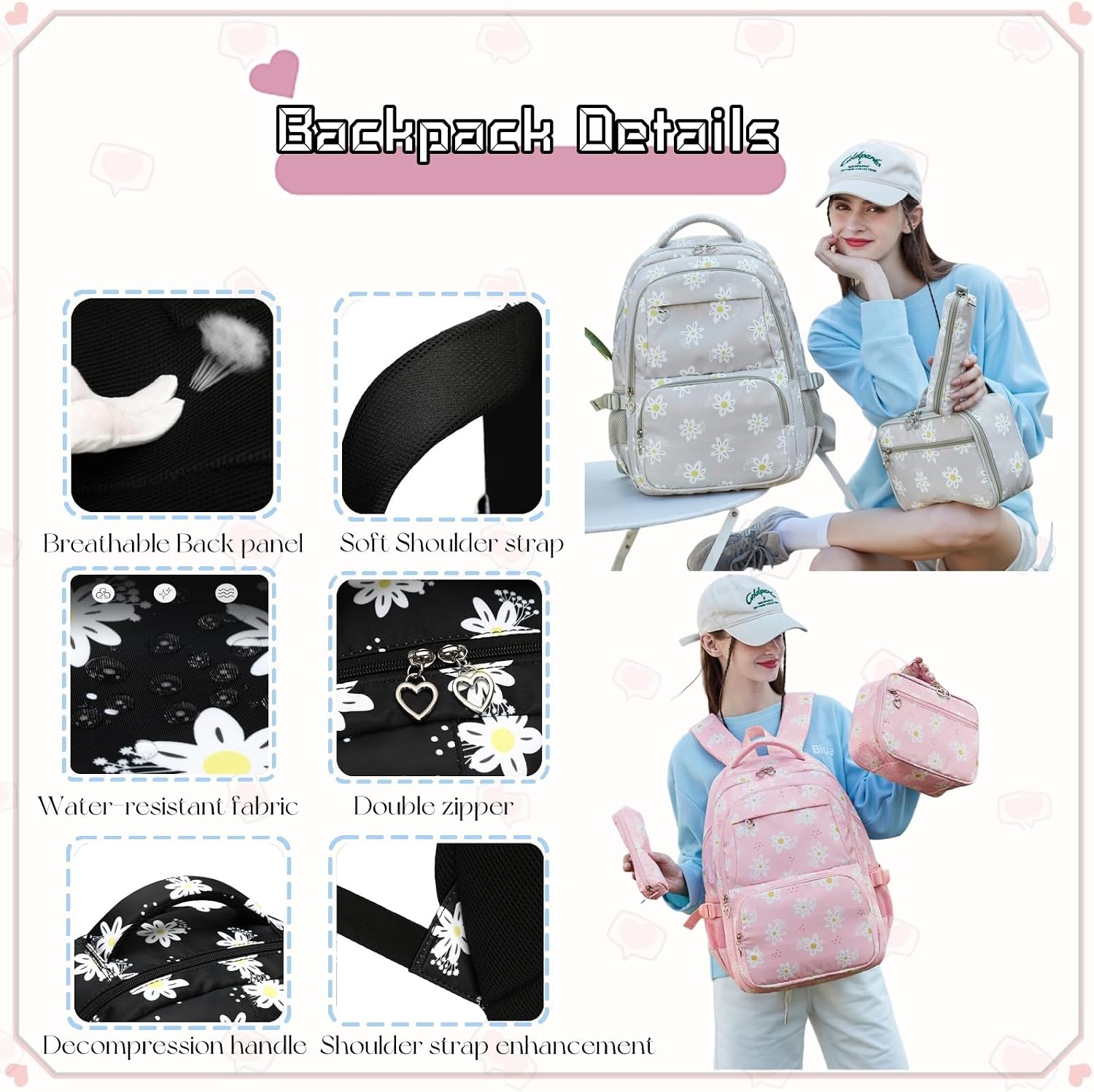 Thumbnail 3 de VIDOSCLA Girls Daisy Backpack: A Practical, Cheerful School Bag for Elementary Kids