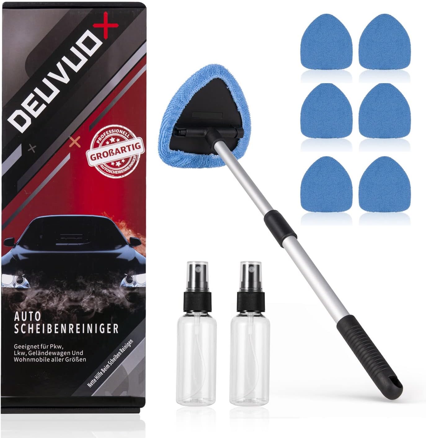 deuvuo Upgraded Car Windscreen Cleaner — Inside Set (9 Pcs) with 6 Reusable Microfiber Pads
