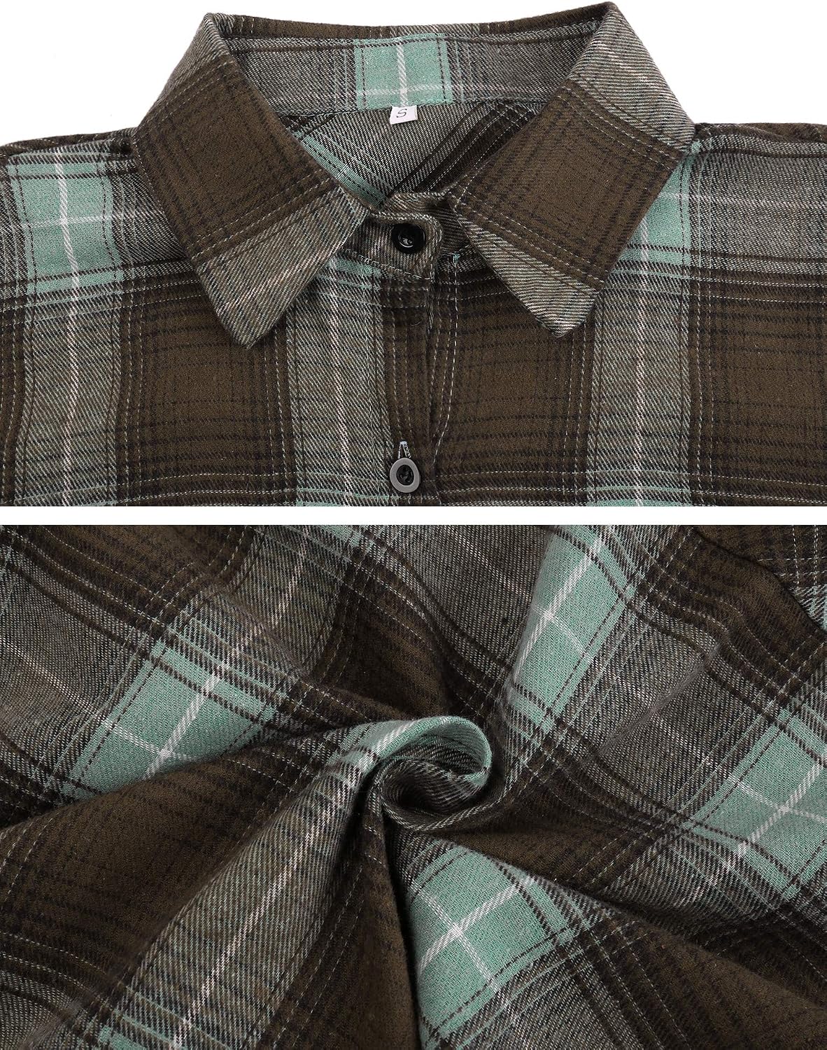 Detalle de Women’s 100% Cotton Flannel Plaid Shirt Blouse (Long Sleeve Button-Down, Boyfriend Fit)