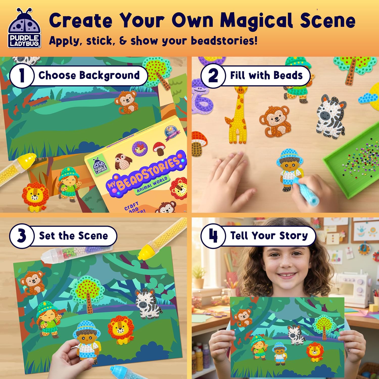 Detalle 2 de Purple Ladybug My BeadStories Animal World Magical Bead Painting Kit (Ages 4–8)