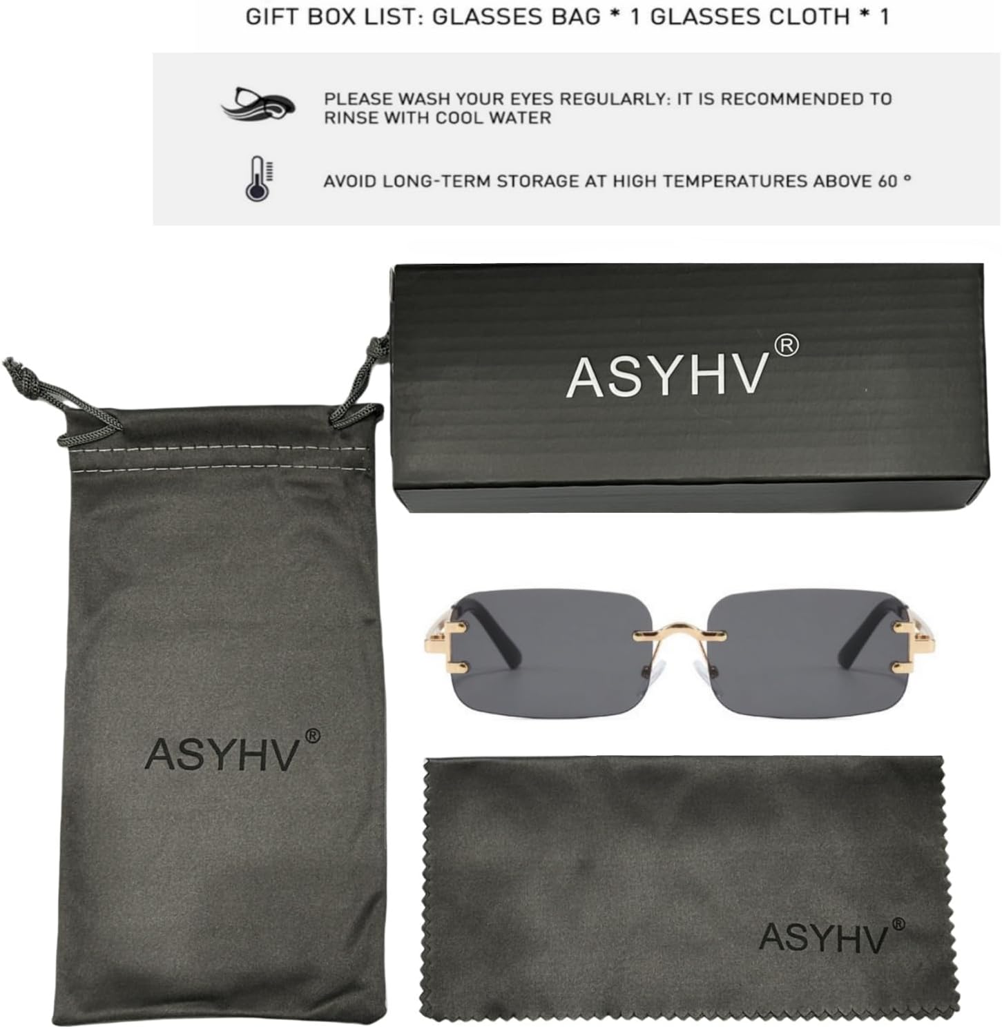 Thumbnail 6 de ASYHV Vintage rechteckige randlose Sonnenbrille mit UV-Schutz (Unisex)