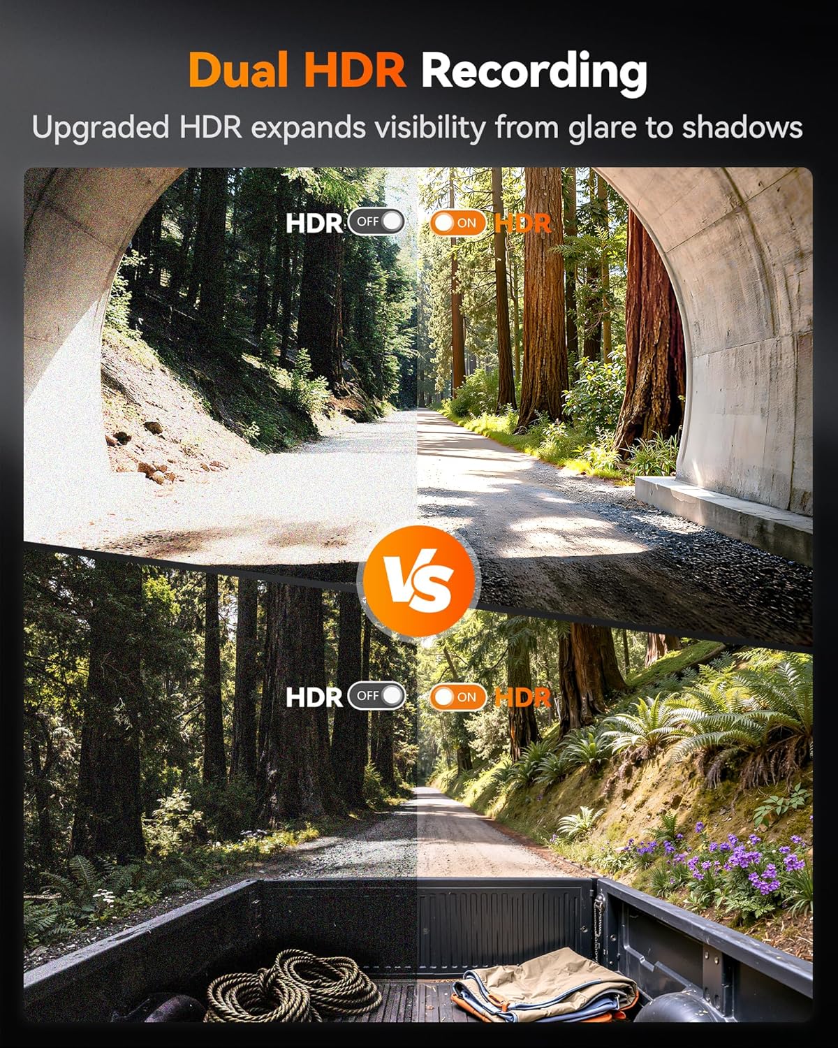 Detalle de WOLFBOX X5 Duo Front and Rear Dash Cam (4K 30fps + 2.5K 30fps) with GPS, 5.8GHz Wi‑Fi, 64GB Card