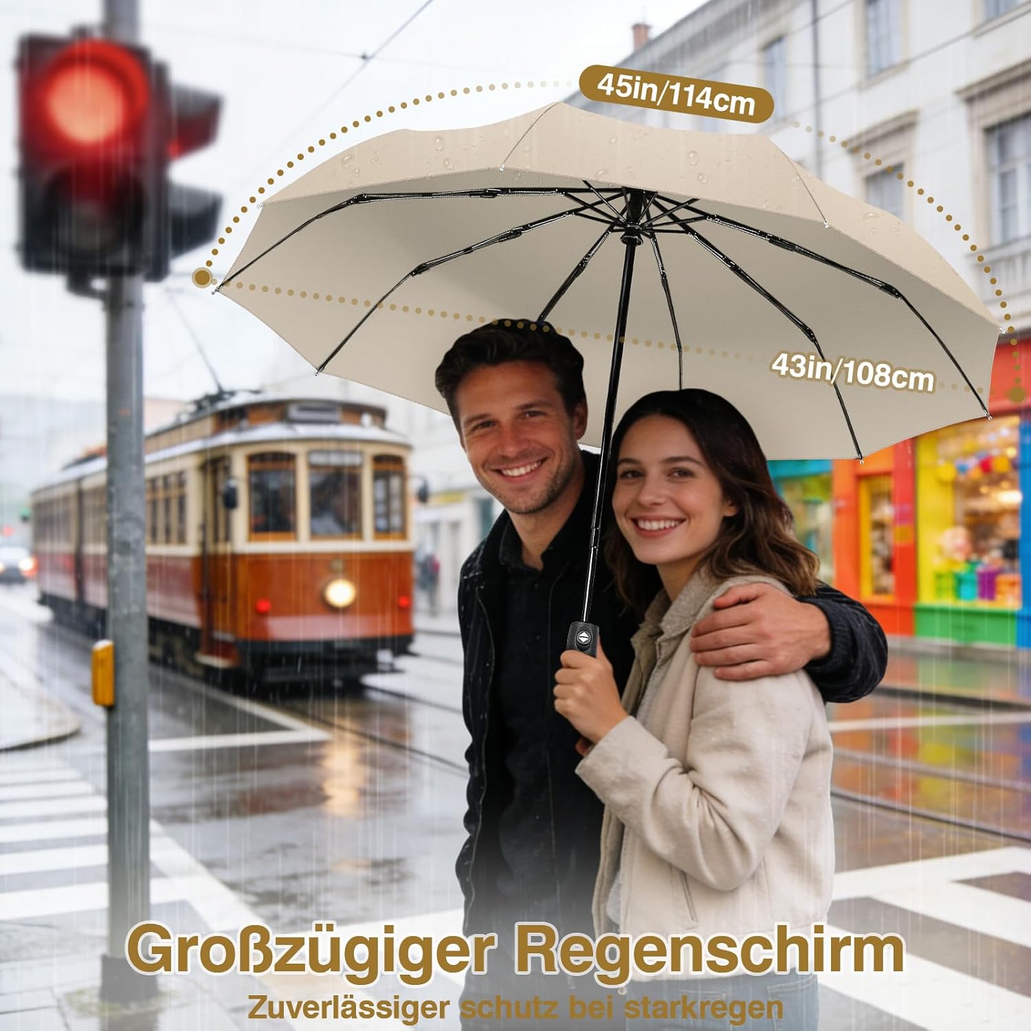 Thumbnail 3 de ZOMAKE Regenschirm Sturmfest – Klein & 114 cm großer Taschenschirm, windfest, Auto-Open/Close, UV-Schutz SPF 30+