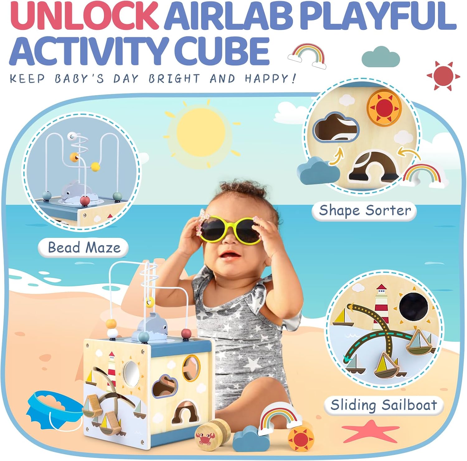 Thumbnail 1 de Airlab Wooden Activity Cube 6‑in‑1 🎲