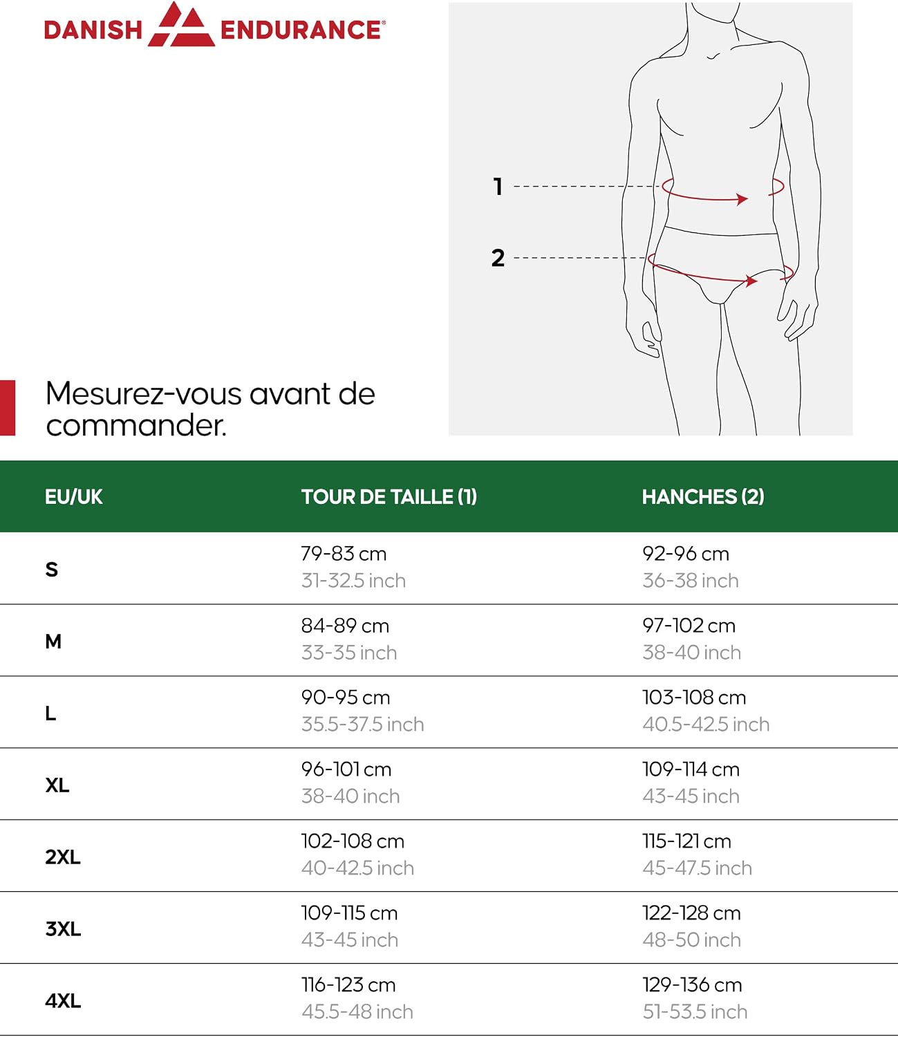 Detalle de Danish Endurance lot de 6 slips classiques pour homme en coton (avec stretch, sans étiquette)