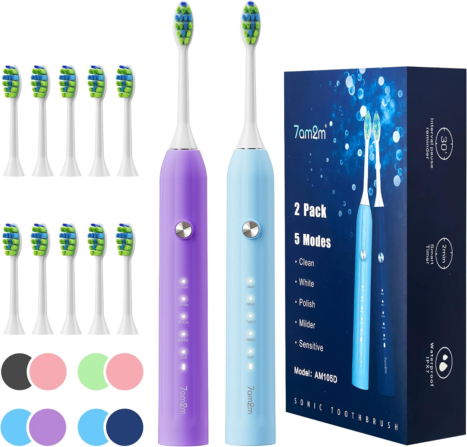 Thumbnail 6 de 7AM2M Sonic Electric Toothbrush for Adults & Kids (Pink) – 8 Heads, 5 Modes, 90-Day Battery