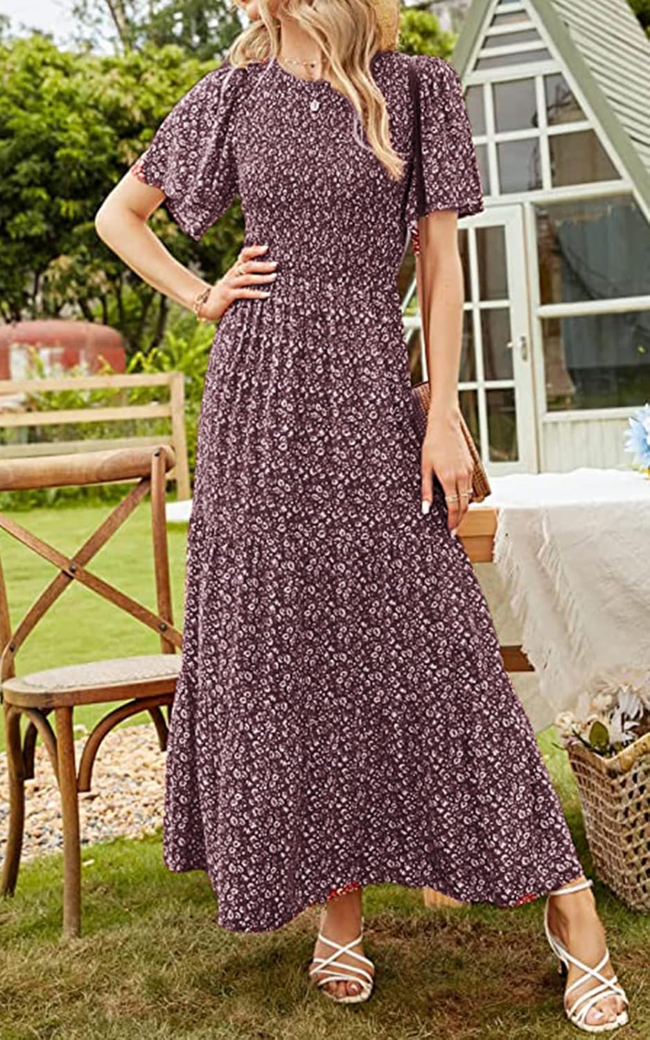 Thumbnail 5 de PRETTYGARDEN Women’s 2026 Summer Boho Floral Smocked Tiered Maxi Dress (Flutter Short Sleeves)