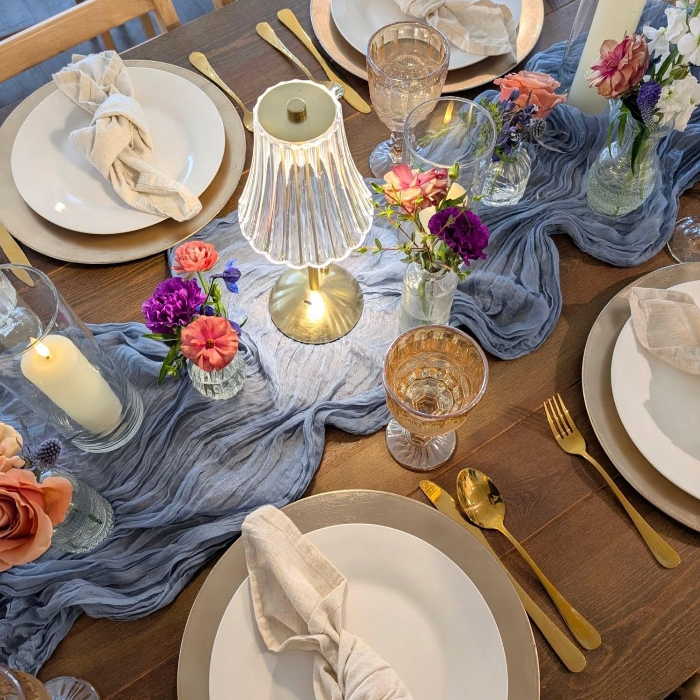 Thumbnail 6 de RestfulGlow 6-Pack Dusty Blue Cheesecloth Table Runner Set (10 ft) — Boho Gauze for Parties, Weddings & Baby Showers