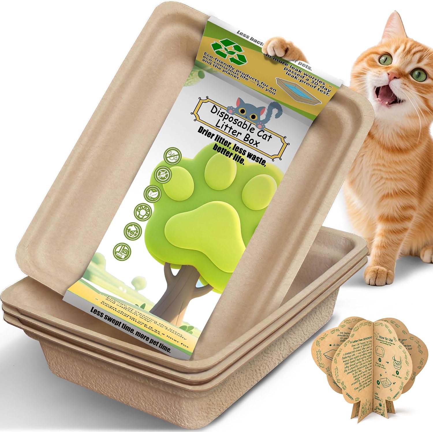 Detalle de SEMEDOYO Disposable Cat Litter Boxes, 4-Pack, Leak-Proof Cardboard Trays