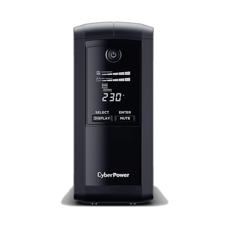 Detalle de CyberPower VP1000ELCD Value Pro: SAI de 1000VA con AVR, LCD y protección de datos