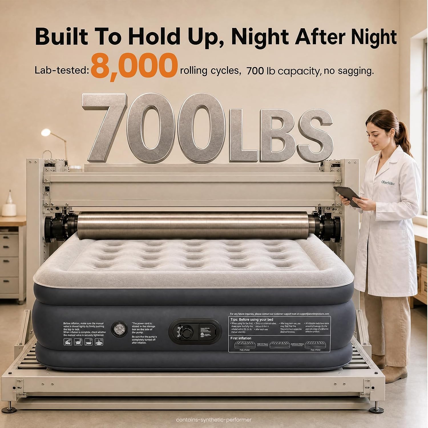 Detalle 2 de OlarHike AMH3 Queen Air Mattress with Built-In Pump, 20-Inch Height