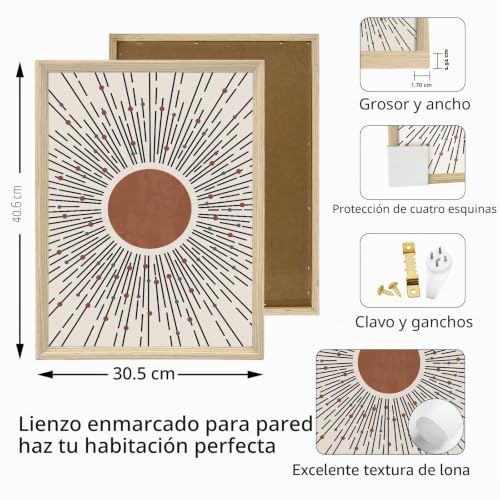 Detalle de FajerminArt – Conjunto de 3 cuadros geométricos 30×40 cm con marco beige y azul