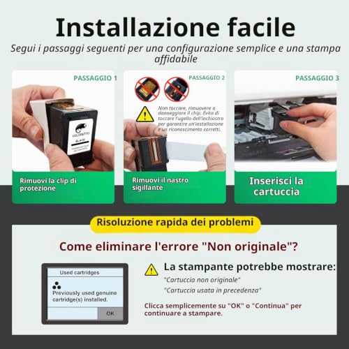 Detalle de COLORETTO 305XL Cartucce Nero per HP 305 XL – Compatibilità ampia e resa elevata