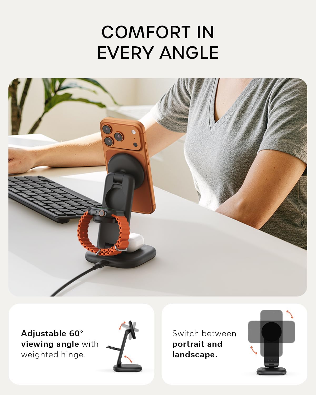 Detalle de SATECHI 3-in-1 Qi2 Wireless Charging Station review: a compact, three-device charger with 25W fast charging