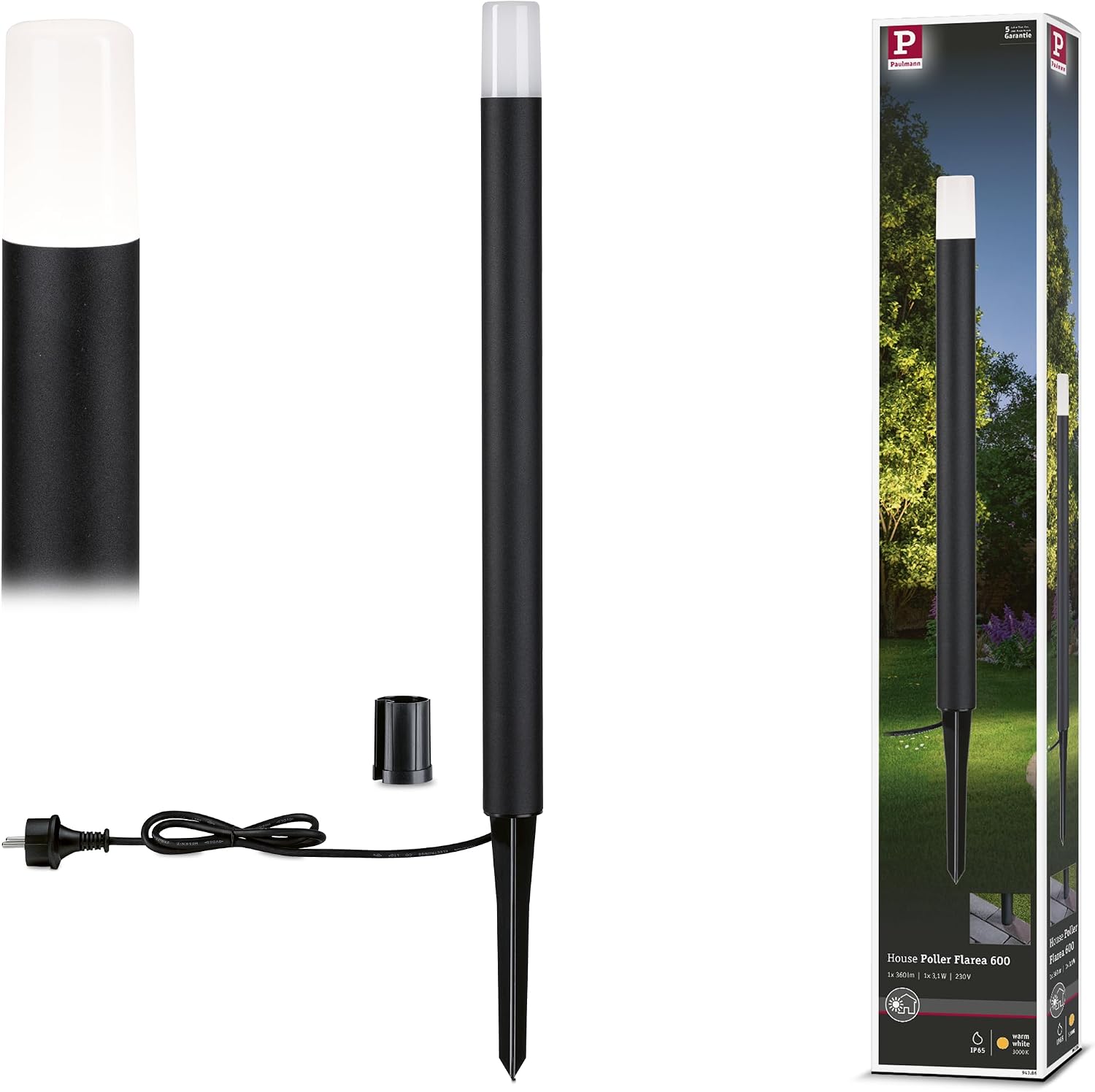 Detalle de Paulmann Flarea 600 94386 – czarna lampa słupkowa LED IP65, aluminium