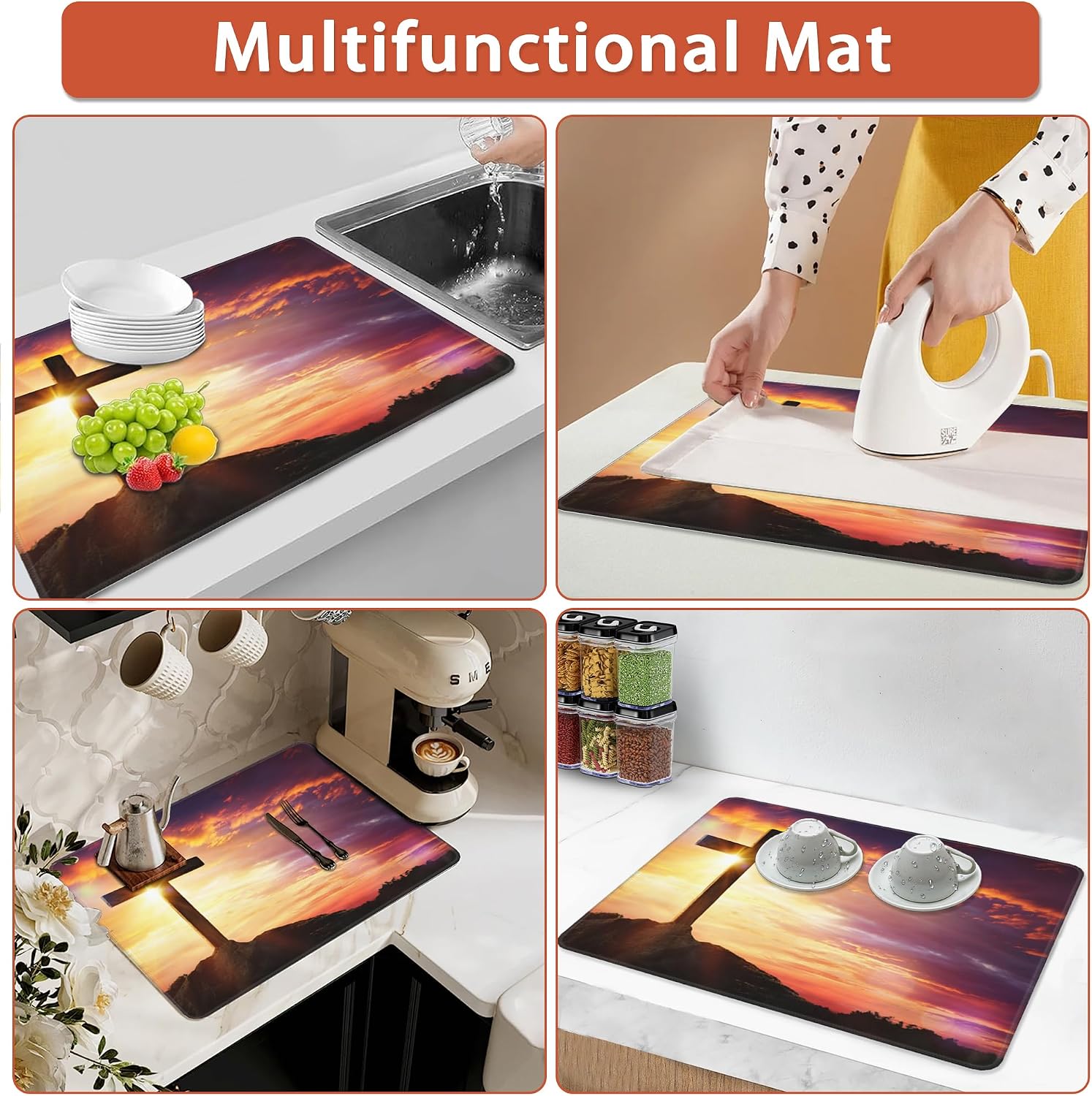 Thumbnail 6 de Kazxcoa Cross Sunset Glass Stove Top Cover Mat, Heat-Resistant Rubber