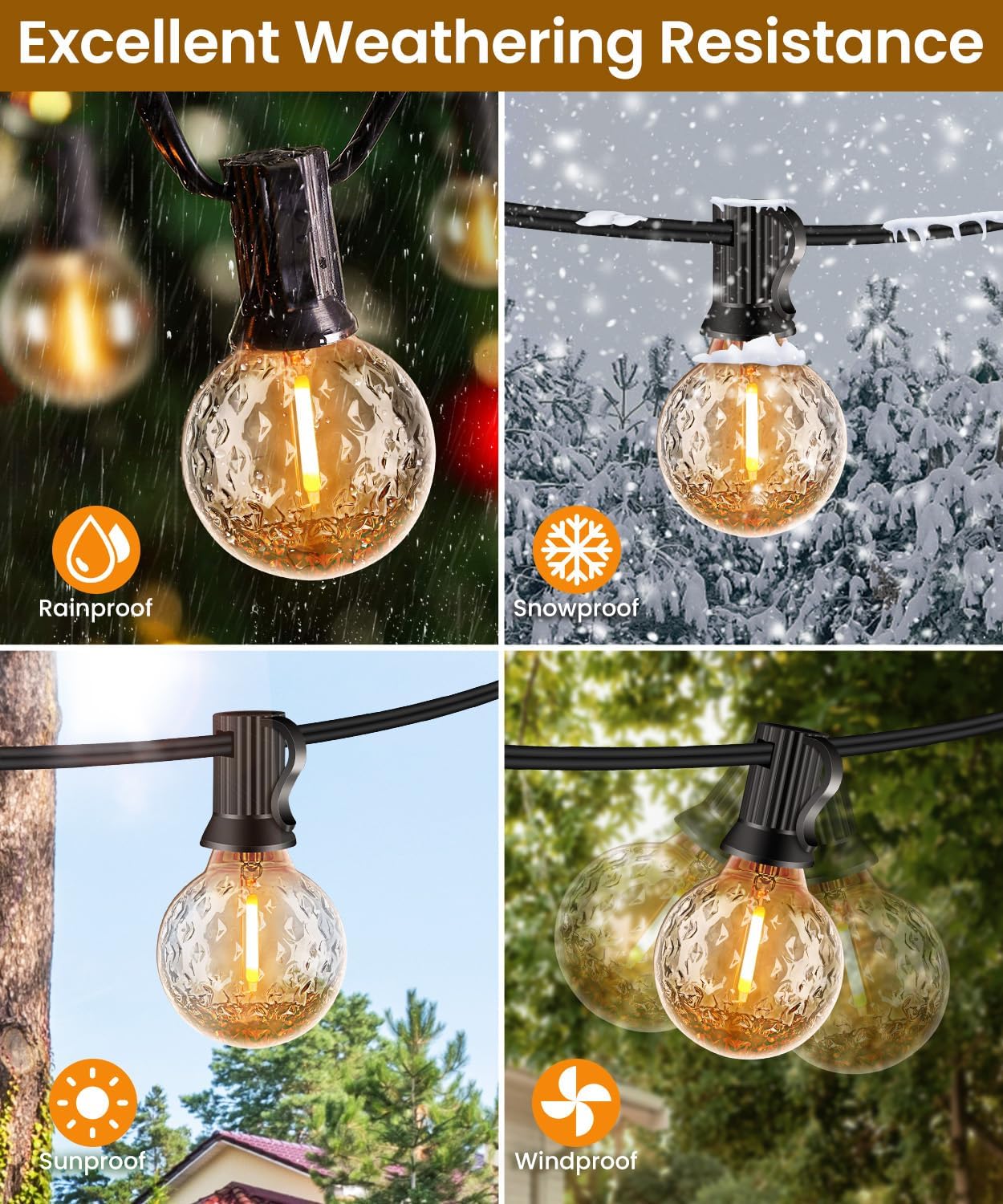 Detalle de Catena Luminosa Esterno 20M con 30+2 Lampadine LED Effetto Fragola – IP44, Bianco Caldo 2700K