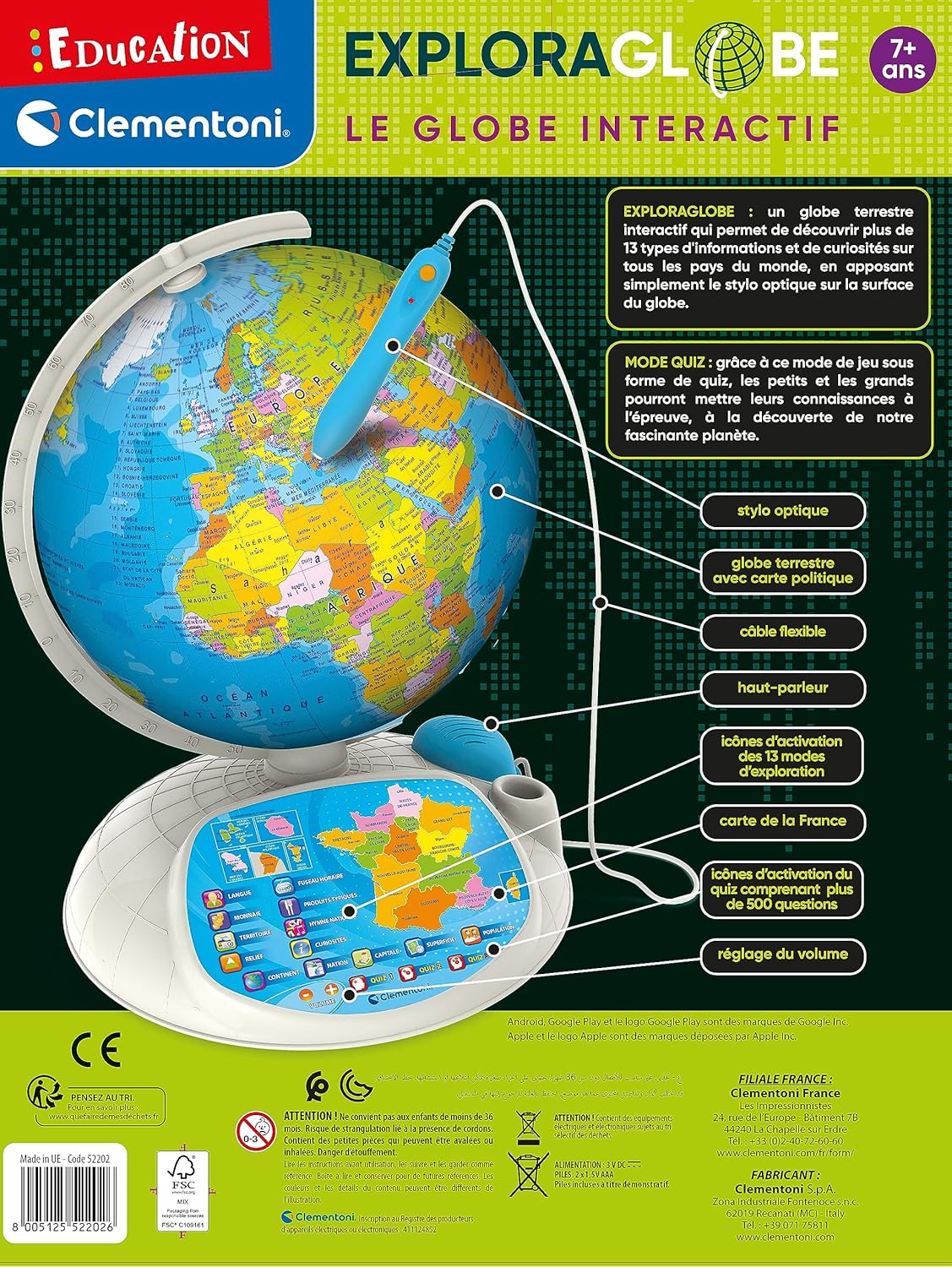 Detalle de Clementoni Exploraglobe 7 Ans + : globe interactif éducatif avec stylo à lecture optique et réalité augmentée