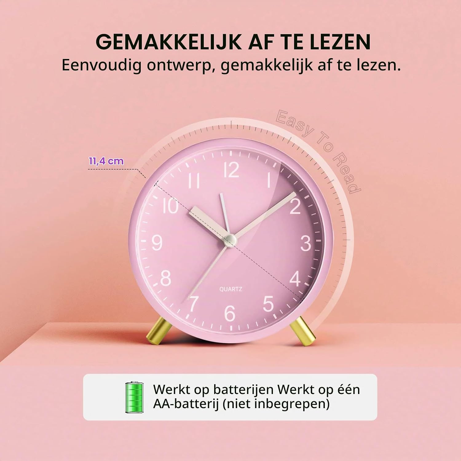 Thumbnail 5 de Azxb Azxb-alarm clock analoge wekker, stil met nachtlampje en metalen frame