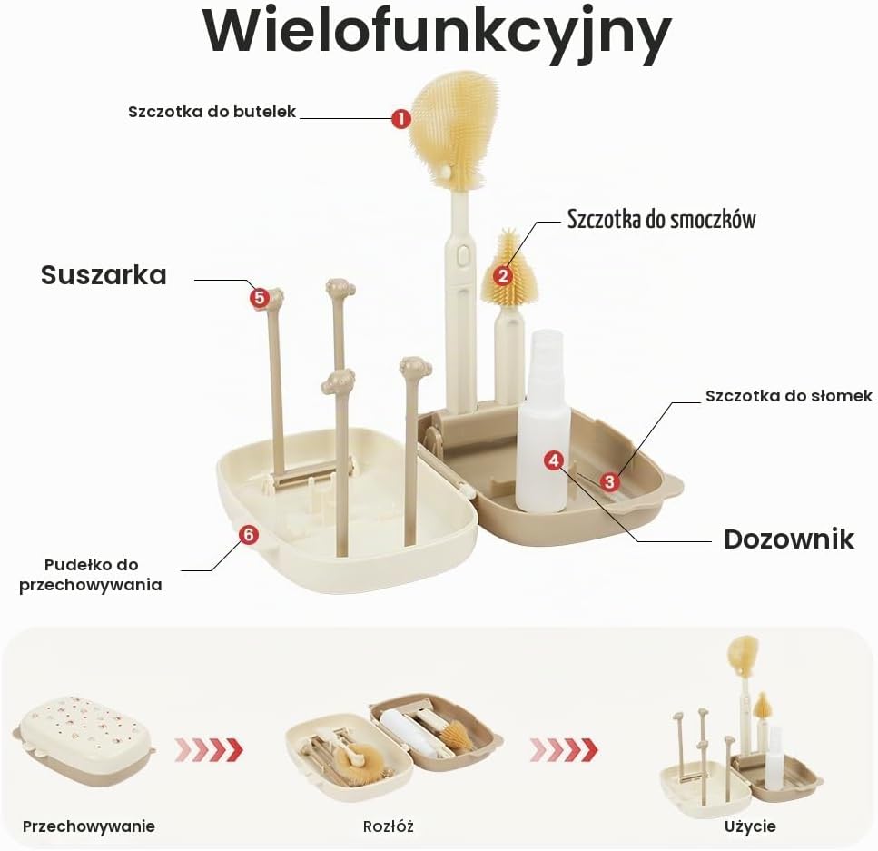 Detalle de Vicloon zestaw szczotek do butelek 6 w 1 z etui i stojakiem do suszenia