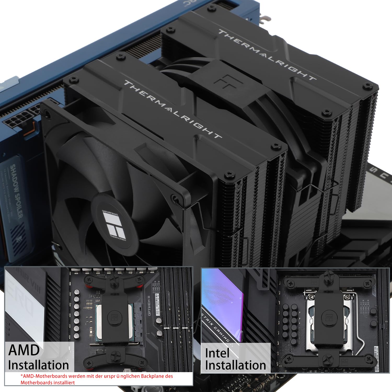 Detalle de TR-Thermalright Peerless Assassin 140 Black – Dual-Tower CPU-Kühler mit 6 Heatpipes, 120/140 mm Lüfter, kompatibel mit AM4/AM5 und Intel-LGA-Sockets