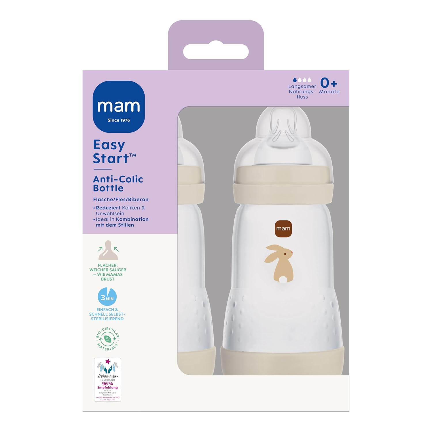 Thumbnail 2 de MAM Easy Start Anti-Colic Babyflasche 260 ml – 2er Pack, 0+ Monate, Hase