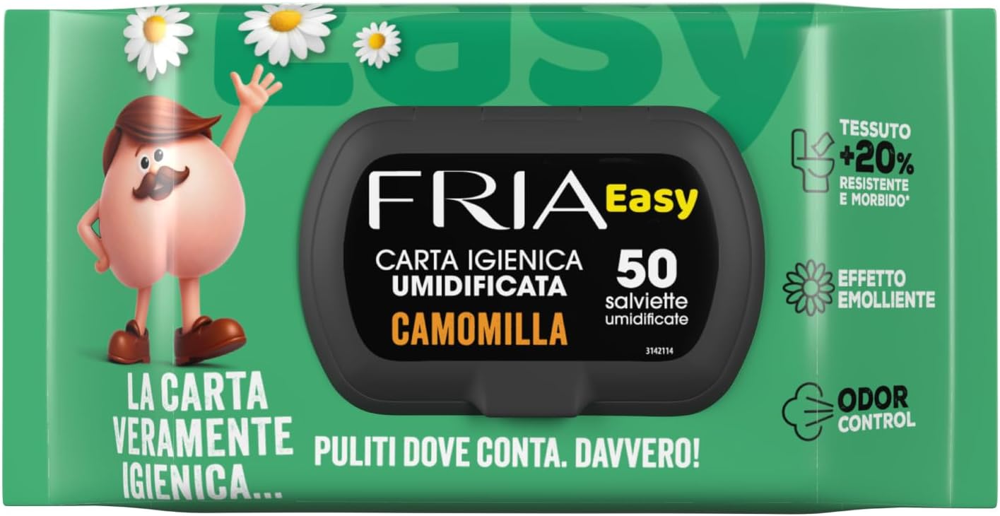 Detalle 2 de Fria Easy Carta Igienica Umidificata con Camomilla – 50 Salviette, Tessuto Gettabile nel WC