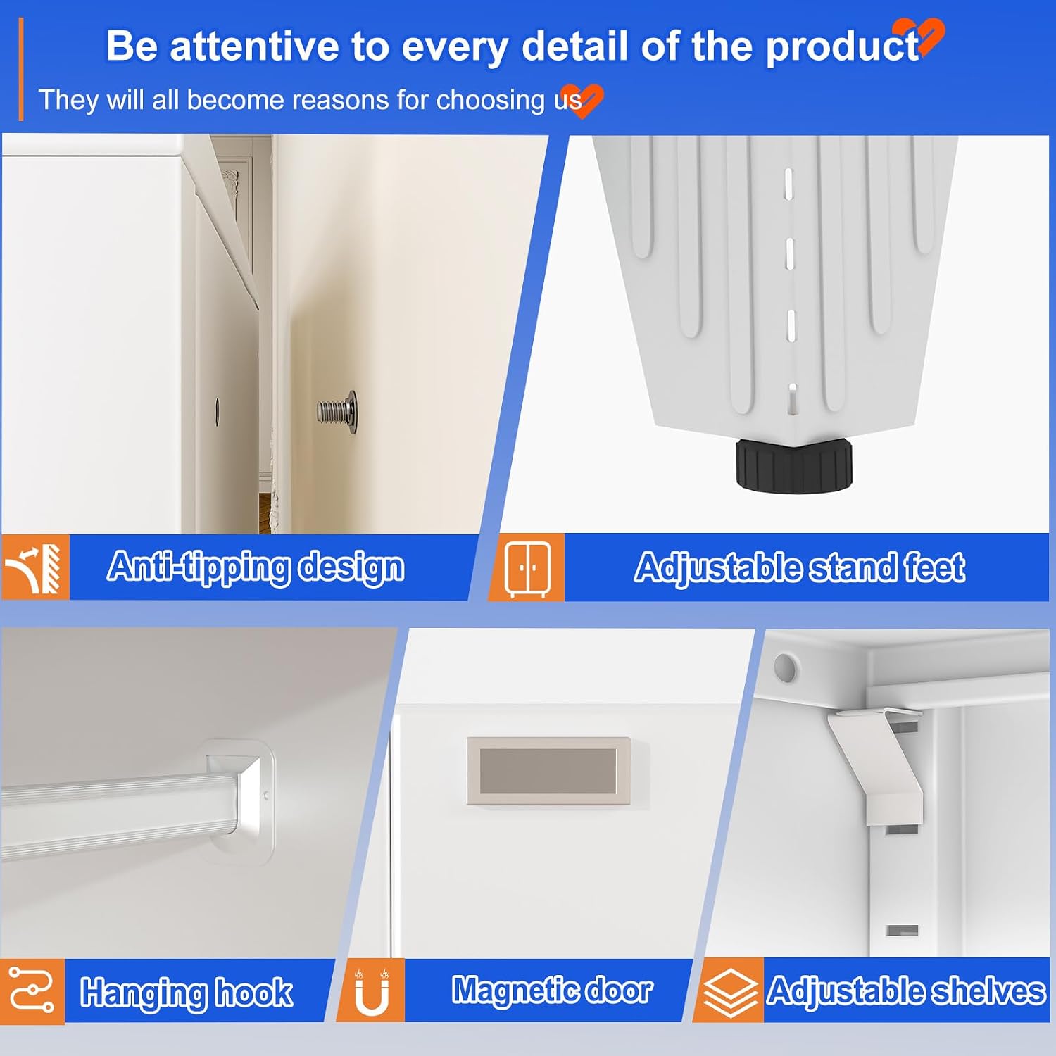 Detalle 2 de GAIOUS GAI-Arm-003 Metal Wardrobe Cabinet, 79-Inch, Adjustable Shelves
