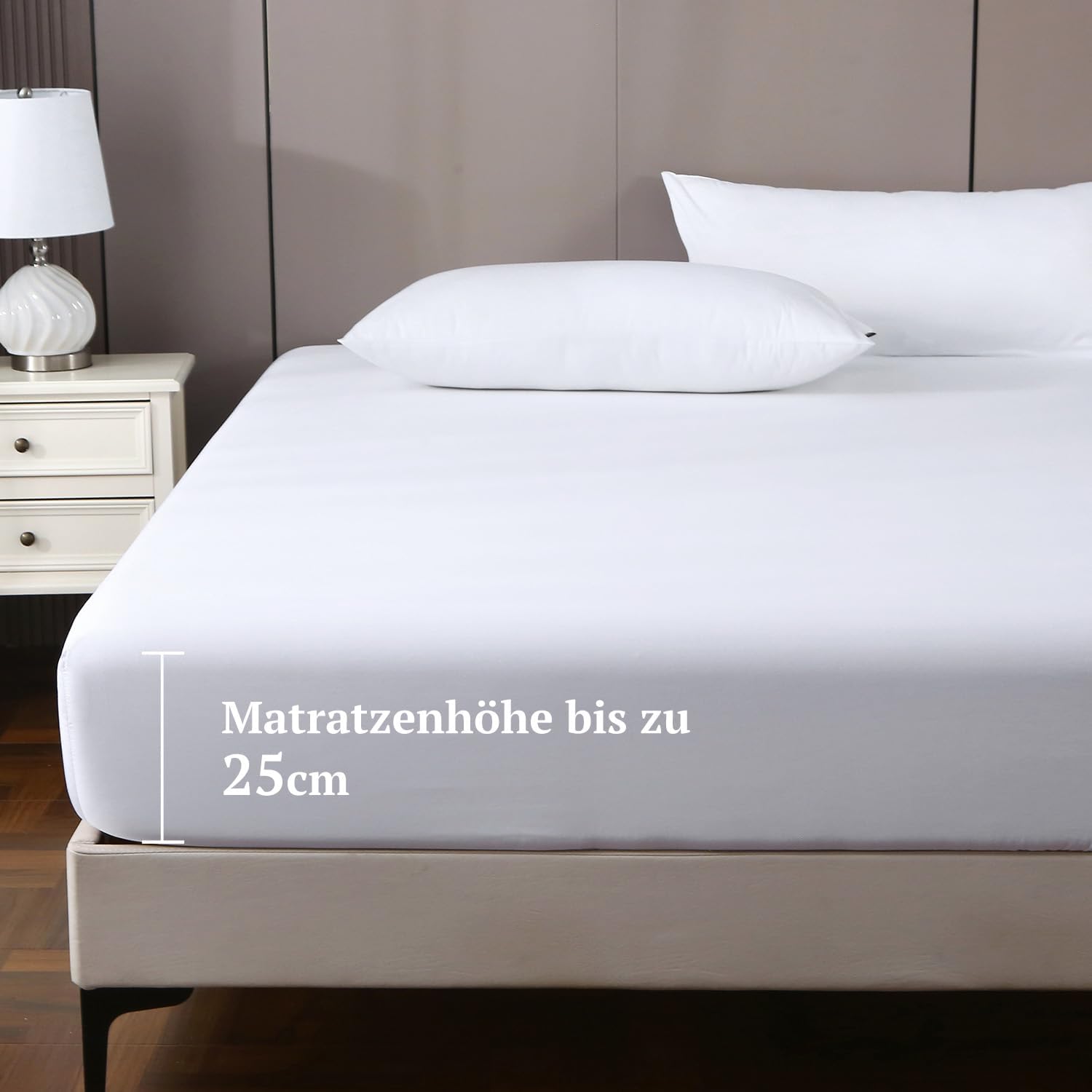 Detalle de SOULFUL Satin Spannbettlaken 200x200 cm aus 100% Langstapel-Baumwolle – Öko-Tex, bis 25 cm Matratzhöhe, Weiß