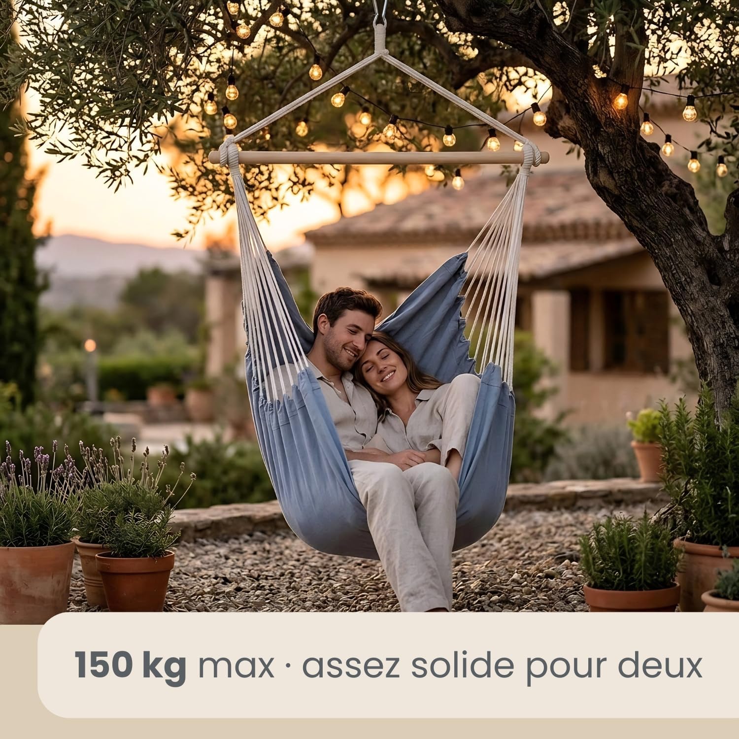 Detalle de AMANKA XXL 2-persoons hangstoel 185 x 130 cm met houten spreidstok