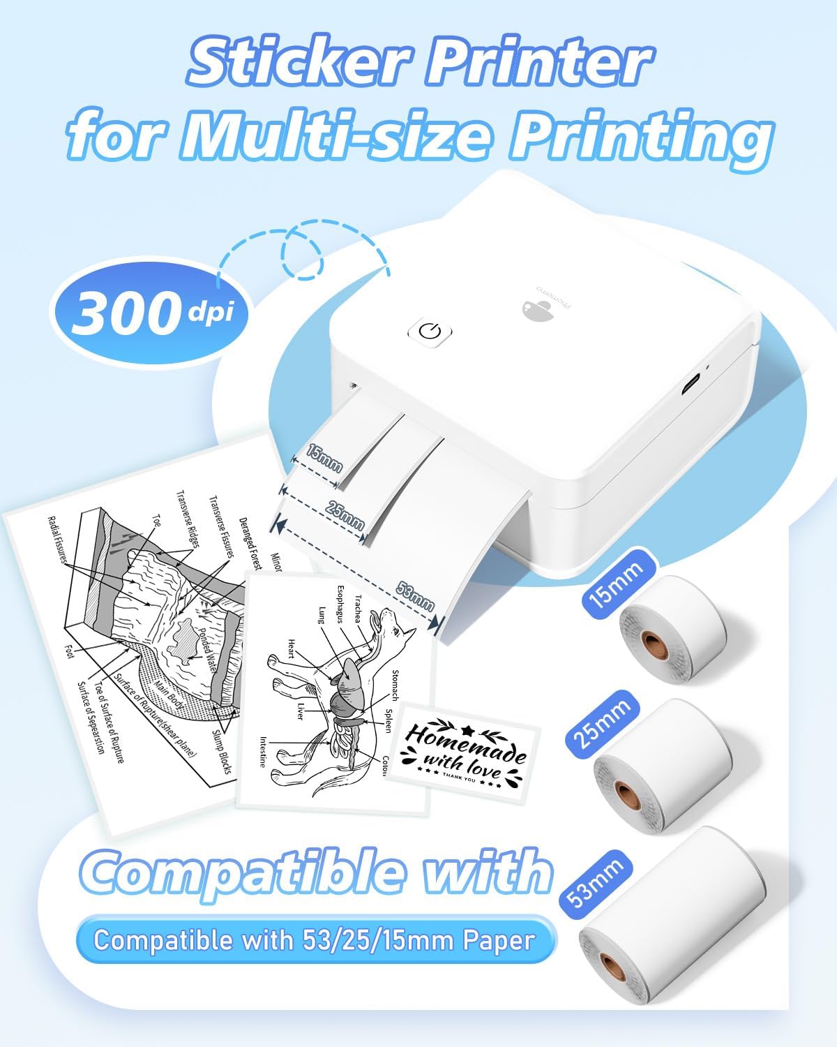 Thumbnail 3 de Phomemo P2S stampante termica portatile con adesivi e carta termica 300 dpi per smartphone