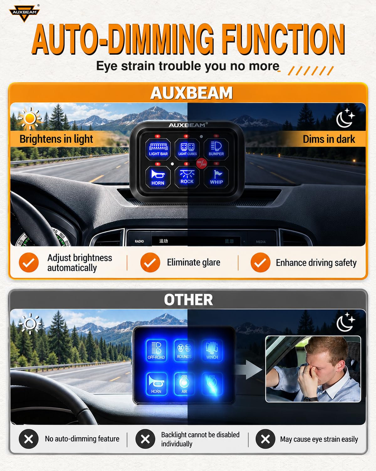 Detalle de Auxbeam BC60 6-gang switch panel for vehicle