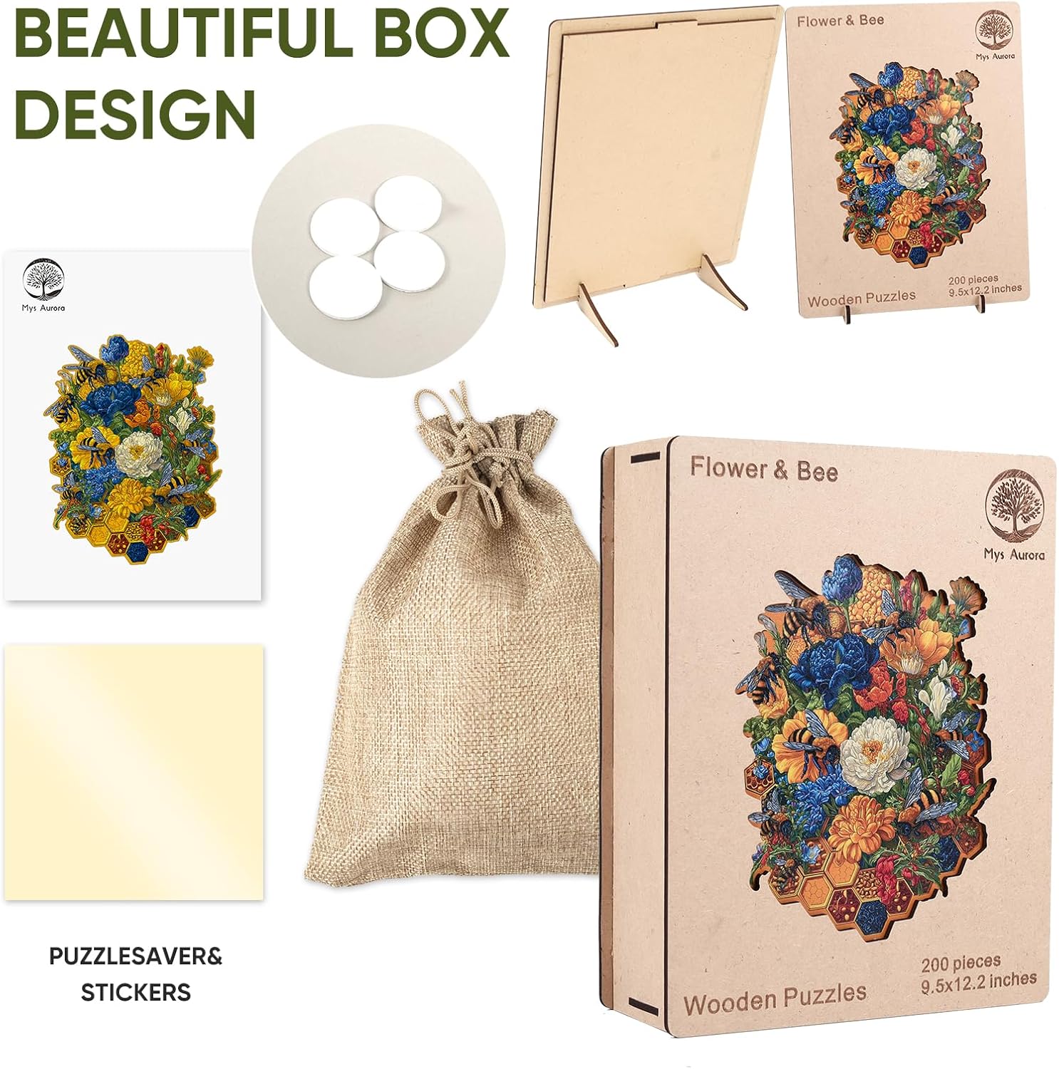 Thumbnail 6 de Mys Aurora 500-Piece Wooden Jigsaw Puzzle for Adults (Flower & Bee) with Storage Box