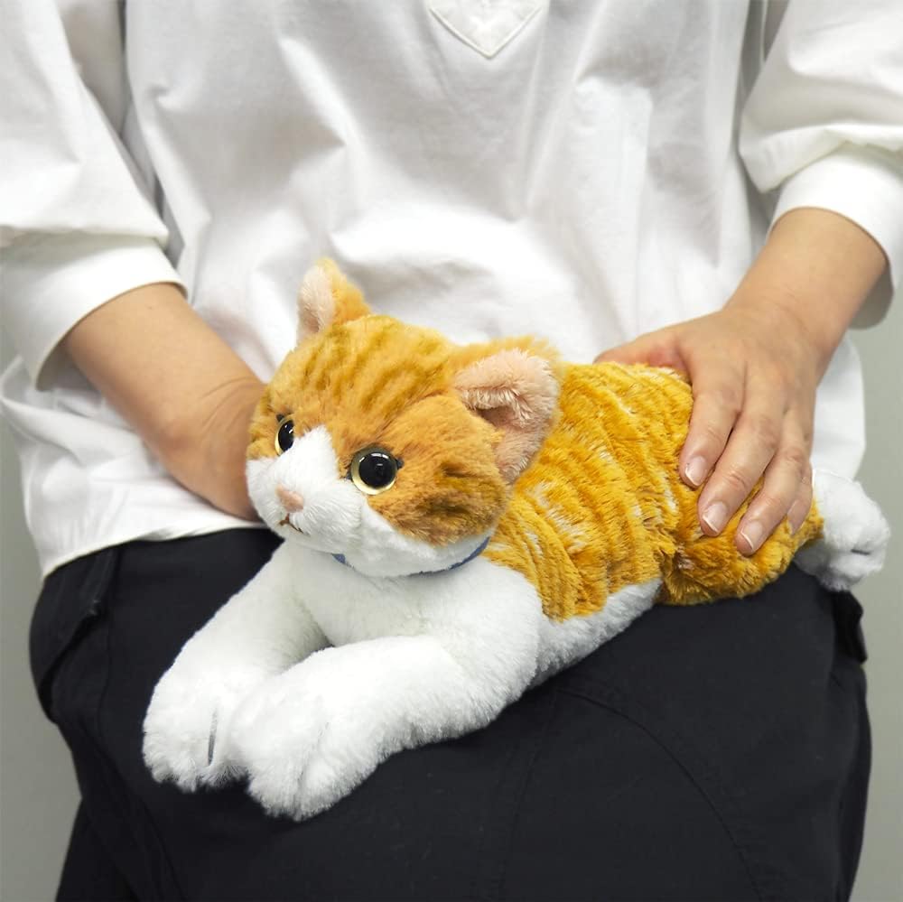 Detalle de サンレモン ひざねこ チャシロ S P-7822 猫のぬいぐるみ、縞模様とゴールドアイ