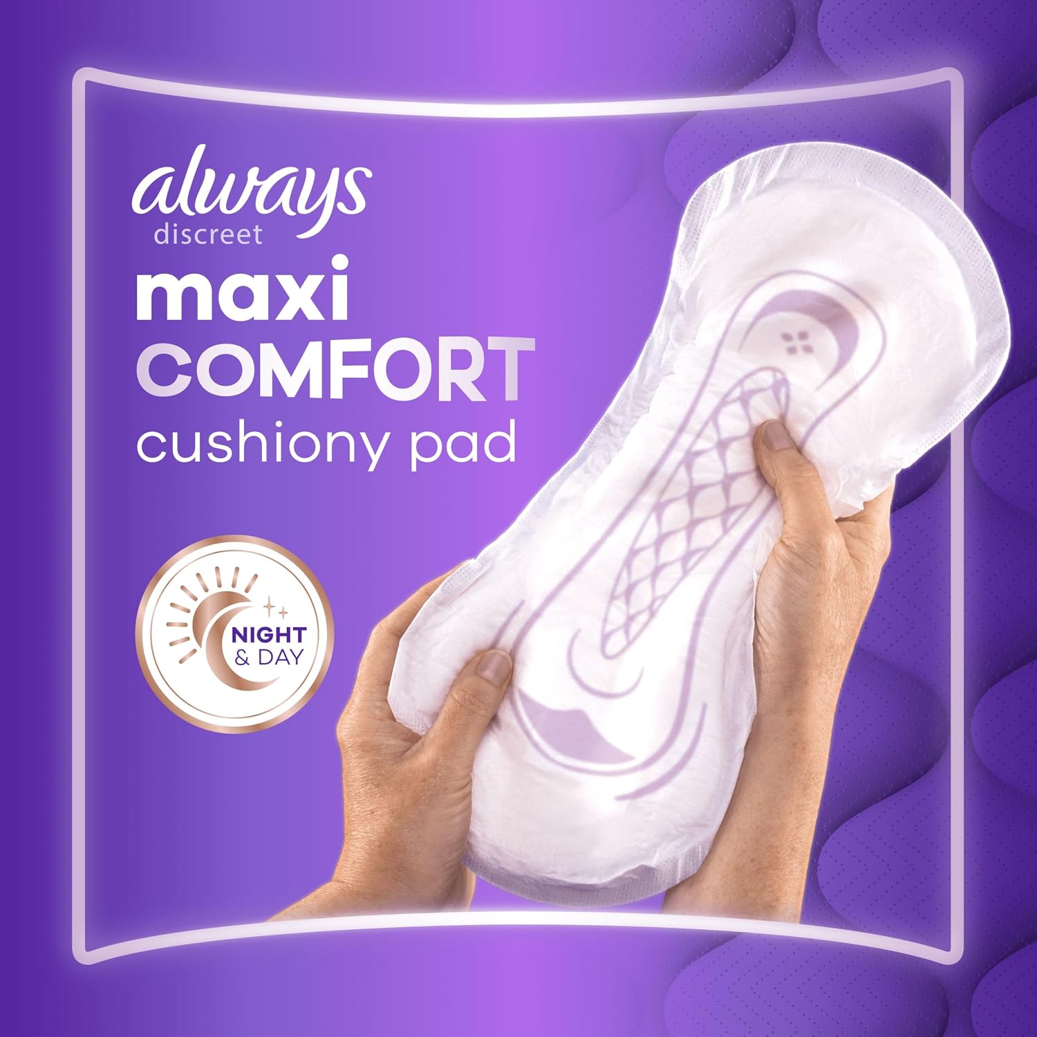 Detalle 2 de Always Discreet Maxi Comfort Incontinence Pads for Women – Absorbency 9, 48 Pads